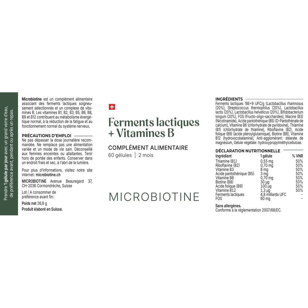 Étiquette complète du probiotique Microbiotine – ingrédients et valeurs nutritionnelles